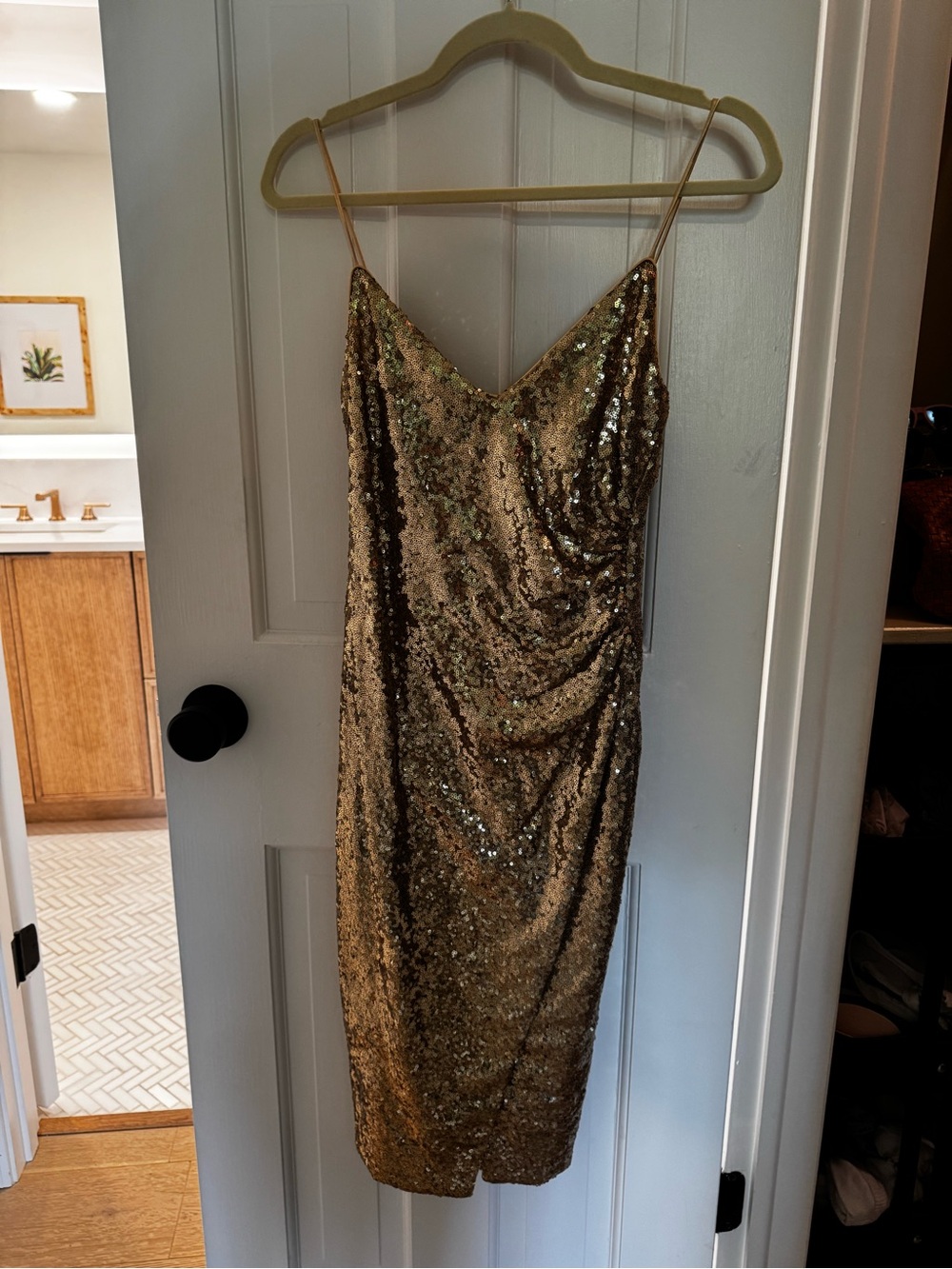 Black Halo Gold Sequin Midi Slip Dress